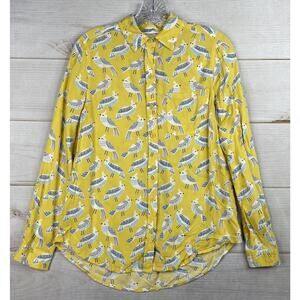 Beach Lunch Lounge Top Womens XS Yellow Birds Long Sleeve Button Up Rayon Flowy